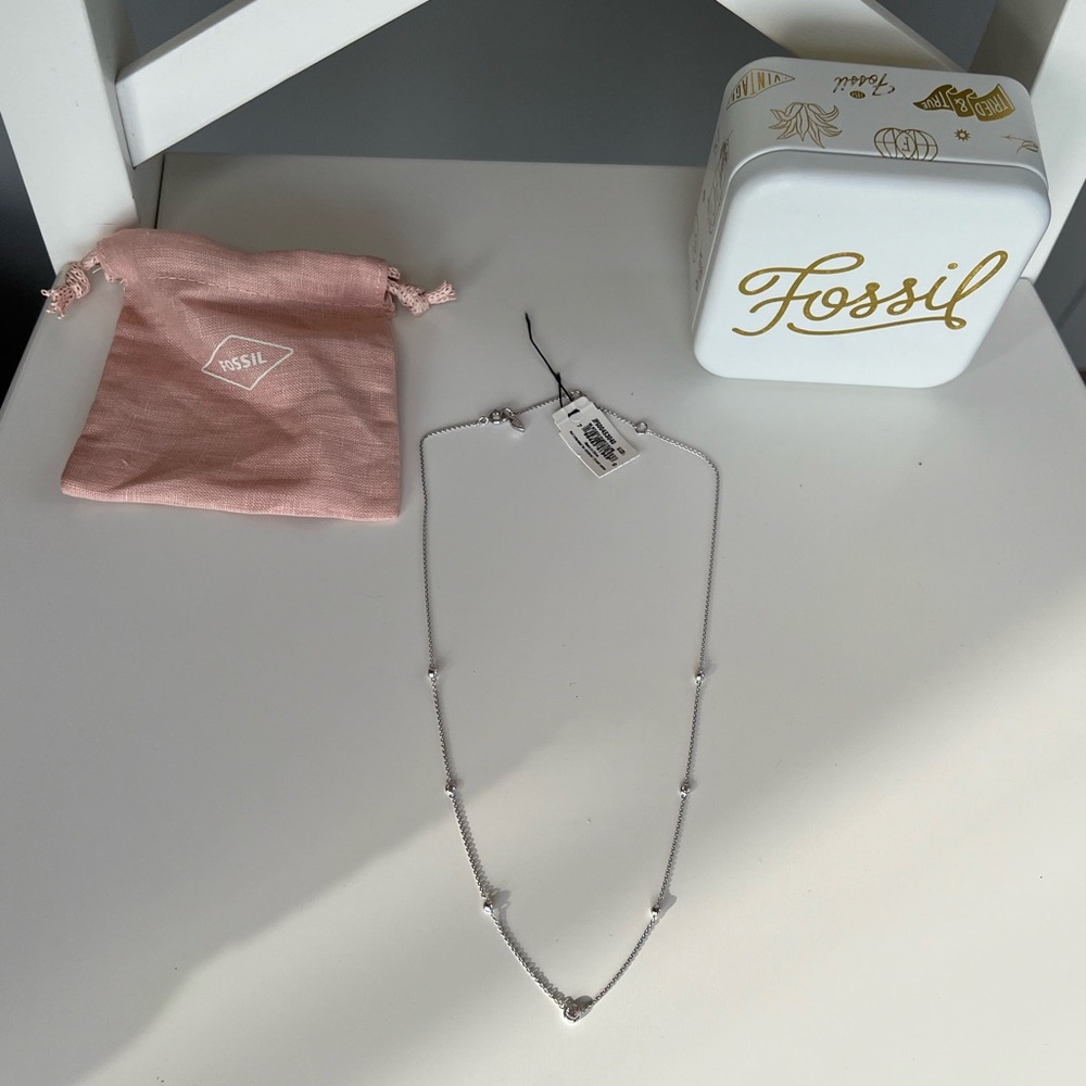 Fossil Glitz Sterling Silver Necklace Brand New